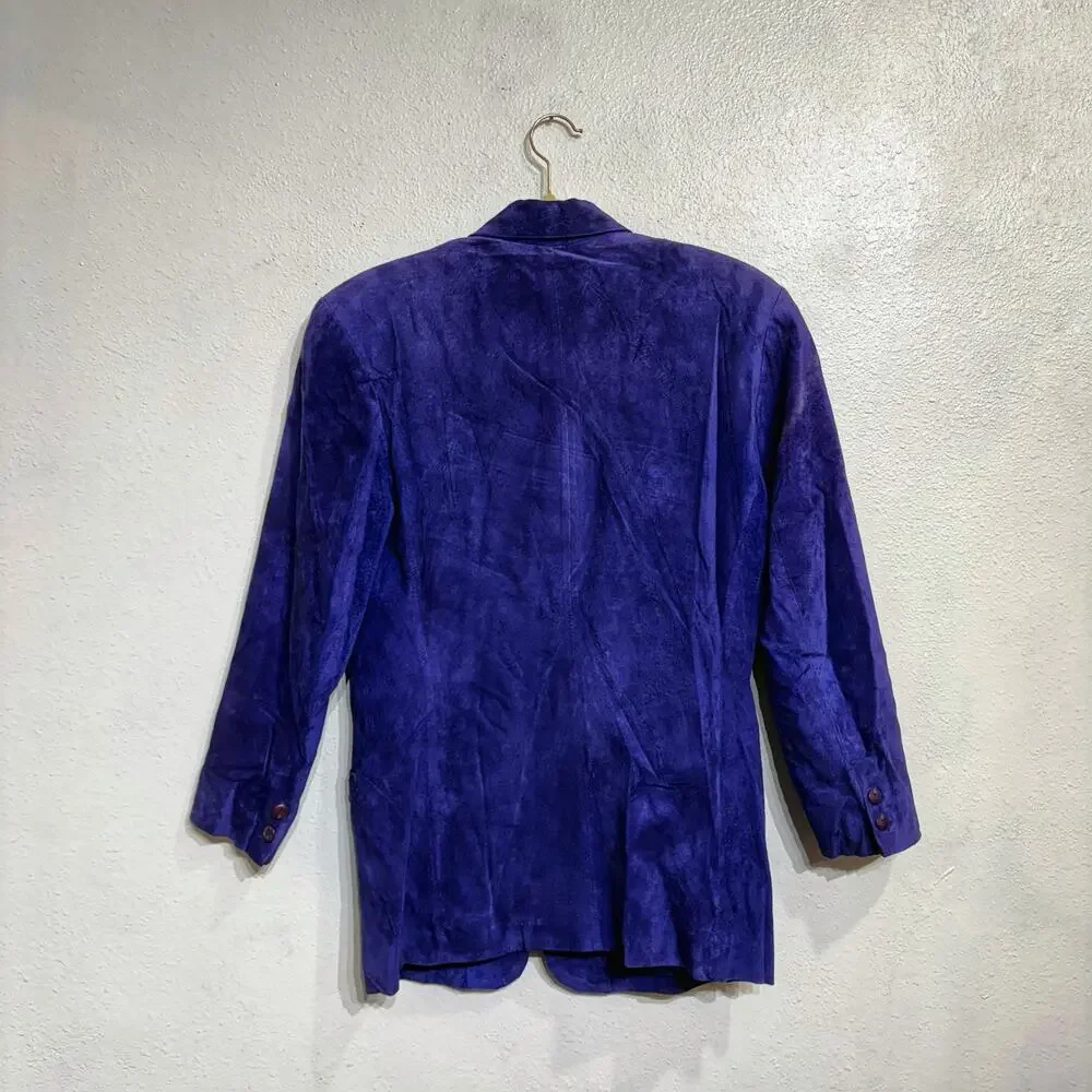 Evan Davies Blue Suede Leather One Button Vintage Blazer Sz 6